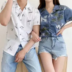 커플셔츠 야자수 요트 디자인 커플 셔츠 신혼여행룩 시밀러룩