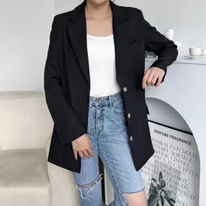 트윈 베이직 하프 롱자켓 UU-W002B여성심플 카라 재킷 싱글 여자 기본 단추 긴팔