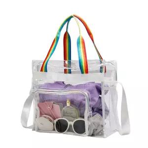 PVC 투명 숄더 토트백(레인보우)PVC가방 보조 여름 수영장 배낭여행 물놀이백 비닐백 물놀이 책가방 크로스