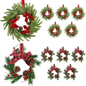 오그마르 12개 미니 크리스마스 주방 캐비닛 화환 2가지 스타일 걸이 벽난로 문 계단 창문을 위한 작은