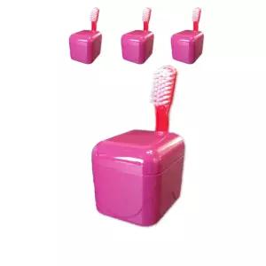 틀니 전용 칫솔과 보관용 통이 있는 양치세트 X 4개입준비 케이스 보관함 세정 청소 닦기 관리용품