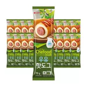 쉐푸드 롯데 Chefood 우유핫도그 70g x 20개 간식 휴게실 탕비실 간편한아침식사 수제버거 햄버거 옛날핫도