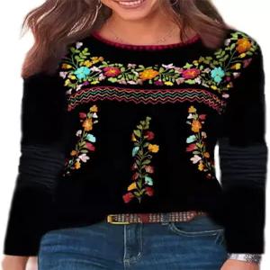멜리플로 긴팔 멕시코 셔츠 여성용 꽃 농민 블라우스 에스닉 스타일 보호 티셔츠