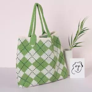 체크무늬 니트 캐주얼 에코백 데일리룩 사계절 시장가방 베이직스타일 여자친구선물