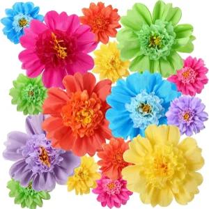 파시토 12개 피에스타 크레페 종이 꽃 알록달록한 12인치 6인치 티슈 폼 멕시코 파티 벽 배경 장식 무지개