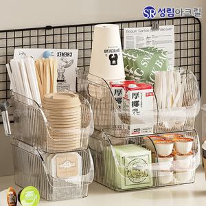 탕비실 정리함 커피 정리 수납 정리대 투명 선반 다용도 보관함 미드센추리