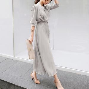 여성 쉬폰주름원피스 긴팔 가을 롱 차이나 카라 하객룩