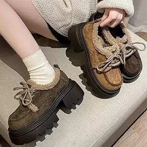 [신상오픈런]|CMS7D7A|여성 키높이 뽀글이 겨울 기모 로퍼 청키슈즈