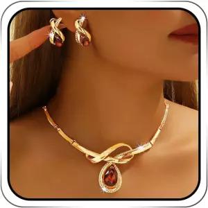 ACEDRE 라인스톤 웨딩 주얼리 세트 골드 다이아몬드 신부 목걸이 및 귀걸이 프롬 코스튬 여성용