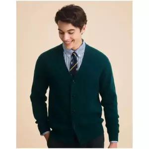 [헤지스] HAZZYS 남성 그린 이중직 파인울 가디건 HZSW3D202E2