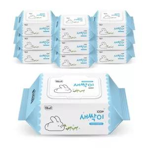 잘풀리는집 새싹이 물티슈 캡형 100매 10팩 형티슈 보습 깨끗한 멀티 가정용 고급 리필