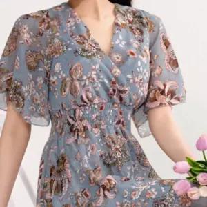 가벼운 허리밴딩 꽃무늬 데일리 롱랩 원피스