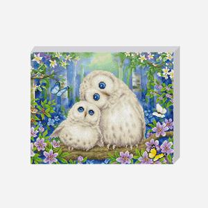 DIY 보석십자수 세트 백야의 부엉이 가족 40x50cm 동물 풍경 캔퍼스 액자형 비즈