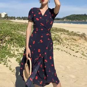 귀여운체리롱원피스 허리끈 브이넥 반팔 여름옷 여성