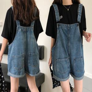 데님 멜빵 반바지 여성 여름 청바지 숏팬츠 밑단롤업 와이드핏 중청