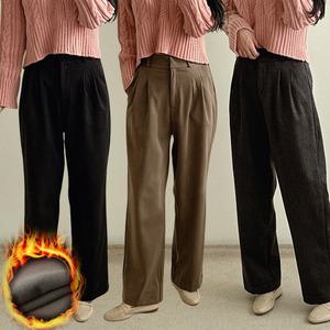 (3단 기장) 겨울 여성 기모 와이드 슬랙스 핀턱 뒷밴드 하이웨스트 정장 바지 키작녀 스판 빅사이즈