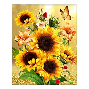 DIY 보석십자수 황금 해바라기와 나비 40x50cm 캔버스형