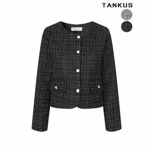 [하프클럽/탱커스]여성 스퀘어 버튼 노카라 트위트 자켓