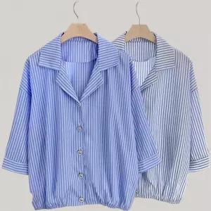 여성 루즈핏 스트라이프 7부 셔츠 클래식 스타일