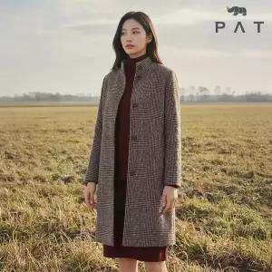 [PAT 여성] 울혼방 하이넥 체크 코트_1I81105