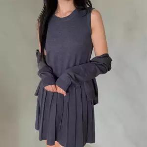 여성 민소매 플레어 벨트 미니 드레스 가디건 세트