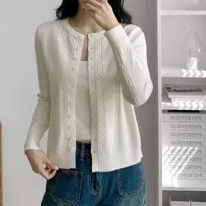 여자 꽈배기 버튼 라운드넥 베이직 무채색 니트 가디건