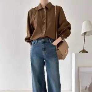 여성용 레이온 면절개 셔츠 여유핏 남방