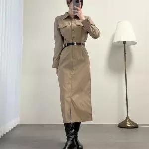여자 가을하객룩 벨트 반오픈 앞트임 셔츠 롱원피스