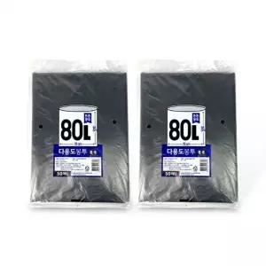 튼튼 다용도봉투 80L (76x94cm 50매) 흑색 2개 분리수거 비닐봉지 비닐봉투 검정비닐 재활용비닐