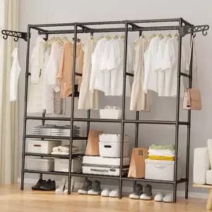 다용도 조립식 옷장 시스템 이동식 행거 선반 옷걸이 수납 3단