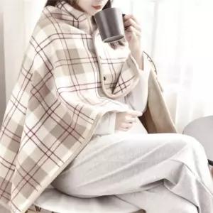 초록상점 똑딱이 망토 담요 브라운레드 극세사똑딱이담요