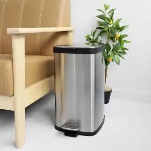 무소음 클로징 밀폐커버 고급스텐 사각페달휴지통 20L 주방휴지통