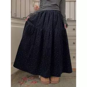 [엘루이즈] 플로베 잔플라워 골덴 올밴딩 플레어 겨울 롱스커트