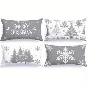 1PCS 크리스마스 테마 베개 커버: 나무, 눈송이 및 '메리 크리스마스'의 축제적인 방 가정 디자인, 장식