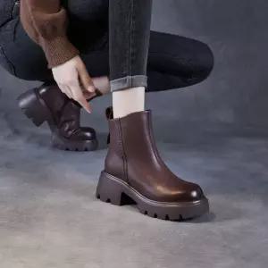 여성용 워커힐 죽 가보시 워커 추동 캐주얼 기모 앵클 부츠 CH4