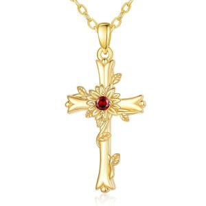 여성용 실버벡 판타지 크로스 목걸이, 14K 골드 해바라기 목걸이 탄생석 주얼리, 기념일 및 아내 엄마 할머니 딸을 위한 생일 선물