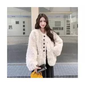 여성 모피 코트 베이지 소프트 찹쌀 퍼 일체형 램스울 겨울 부드럽고털 상의 MODU4