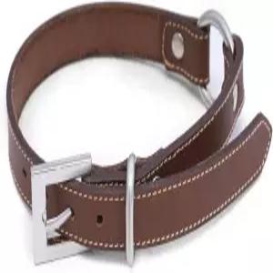어반포칼 브라운 가죽 개 목걸이 - 중형견을 위한 싱글 스티치 헤비 듀티 와이드 L 폭 0.8인치 20-23인치