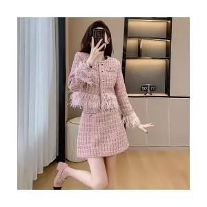 어밴저스 여자 키작녀 겨울 스커트 트위드 세트 라이트 메쉬 코트 하이웨스트 투피스 꾹4