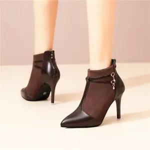 여성 트렌디 아이템 신발 워커힐 하이힐 패션부츠 가을 겨울 스틸레토 앵클부츠 빅사이즈 가죽 뒷지퍼 워커