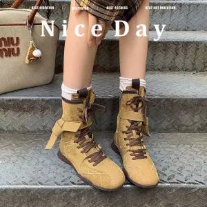 여성 트렌디 아이템 신발 워커힐 플랫폼 키높이 워커 복싱화 스크랩 스트랩 부츠 HT5