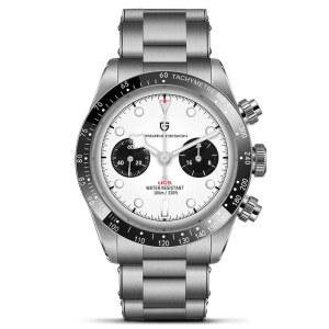 [미국배송] 하이친 파가니 디자인 1718 남성 크로노그래프 시계 일본 쿼츠 무브먼트 스티안리스 스틸 밴드 100M 방수 레트로 손목시계