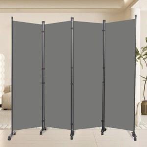 방 칸막이용 88인치 W 벽 칸막이(중장비 베이스) 4개 패널 칸막이 칸막이, 독립형 화면 분리 / 휠 접이식 프라이버시 스크린 공간 분리기