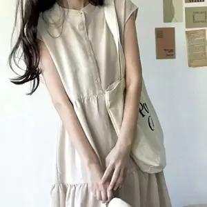 롱 여름 반팔 민소매 원피스 바캉스 여성 베이지 (KYR-WFH7HAK)