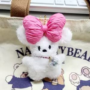 핑크 리본 인형키링 화이트 강아지 리본단 가방고리 모루 인형 리본 인형키링 토끼키링 모남희 단 핑크