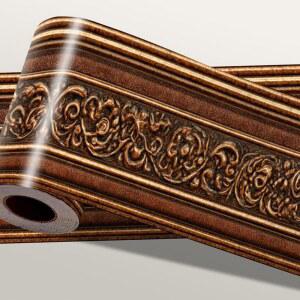 IOHEFY 브라운 빈티지 벽지 테두리 196x4 인치 필 앤 스틱 월 클래식 장식 비닐 벽 트리밍 탈부착 가능한 소박한 나무와 플로럴 패턴 스티커 주방 욕실 거실 침실용