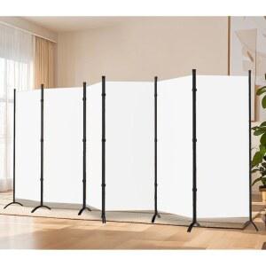 방 칸막이-6 패널 흰색 접이식 프라이버시 스크린, 분리를 위한 6피트 칸막이 벽, 가정, 사무실, 교실, 스튜디오
