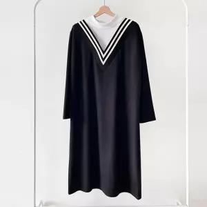 [옷자락]여성 긴목폴라 기모 레이어드 빅사이즈 블랙 롱드레스