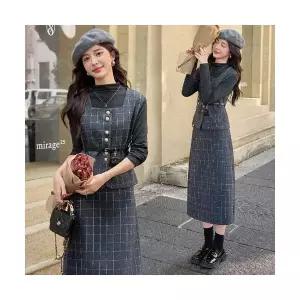 엘럽 여성용 정장세트 프렌치 모직 조끼 세트 스커트 가을 겨울 유행 박템4