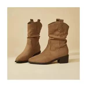 여성 워커힐 소털 버전 통굽 빈티지 스틸레토 미들 부츠 가을 겨울 스택 스웨이드 워커 MODU4